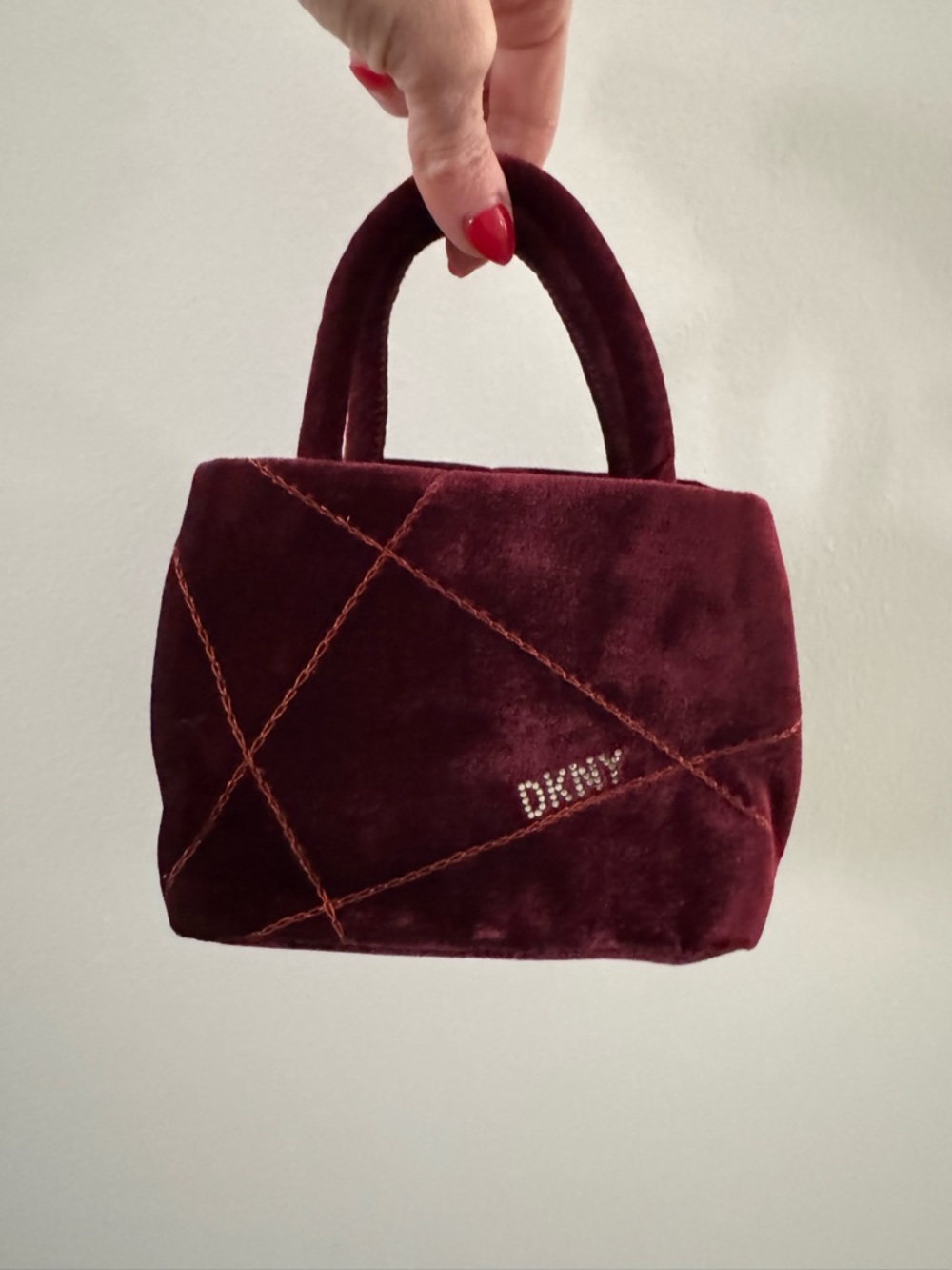 Y2K DKNY Burgundy Velvet Mini Top-Handle Bag
